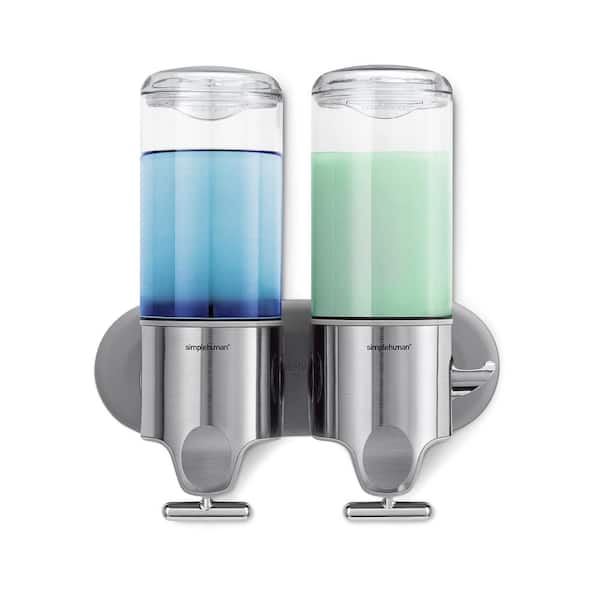 simplehuman Double Wall-Mount Shampoo and Soap Dispenser in Brushed Stainless Steel