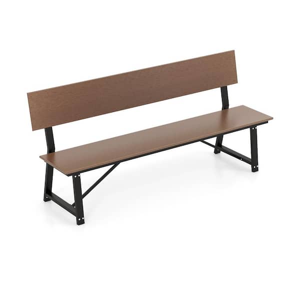 ANGELES HOME 72 in. Metal Outdoor Bench with All-Weather HDPE Seat and Back for Yard Garden Porch-Brown