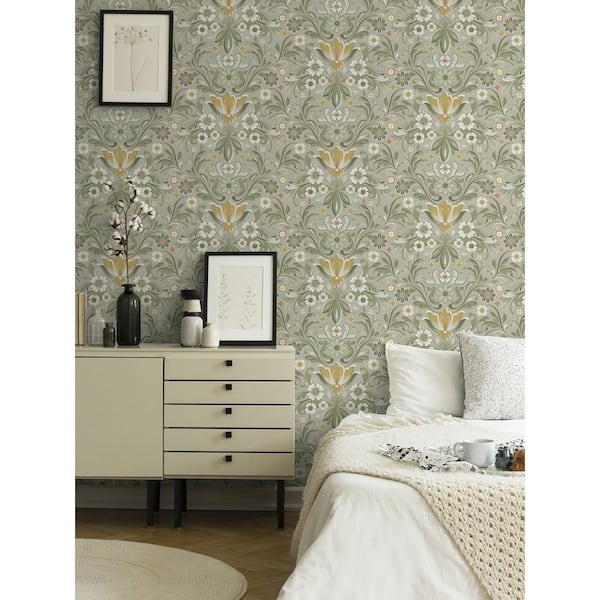Ostanskar Green Retro Floral Non Woven Paper Wallpaper Sample
