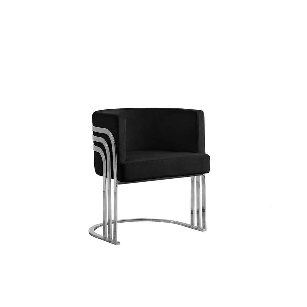 Black Velvet Barrel Chair with Metal Legs