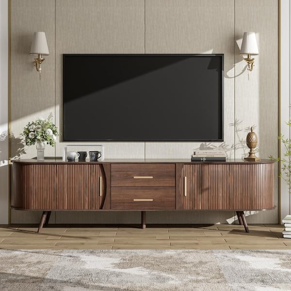 70 in. Dark Brown Modern TV Stand Fits TVs up to 80 in. with 2 Drawers