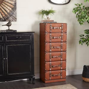 6-Drawer Brown Faux Leather Chest with Buckle and Strap Detailing (42 X 16 X 13)