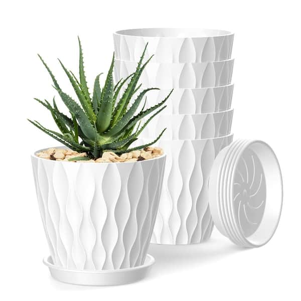 4 in Plant Pots with Drainage Holes and Trays White 6-Pack