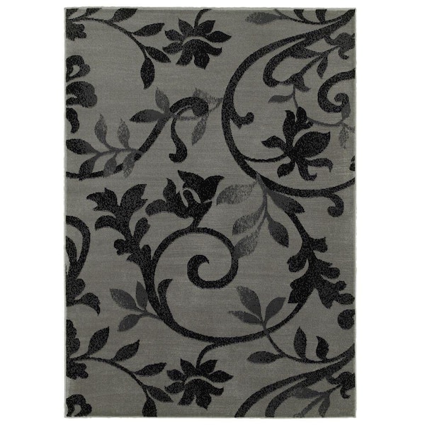 LR Home Grace Gray/Black 5 ft. x 7 ft. Plush Indoor Area Rug