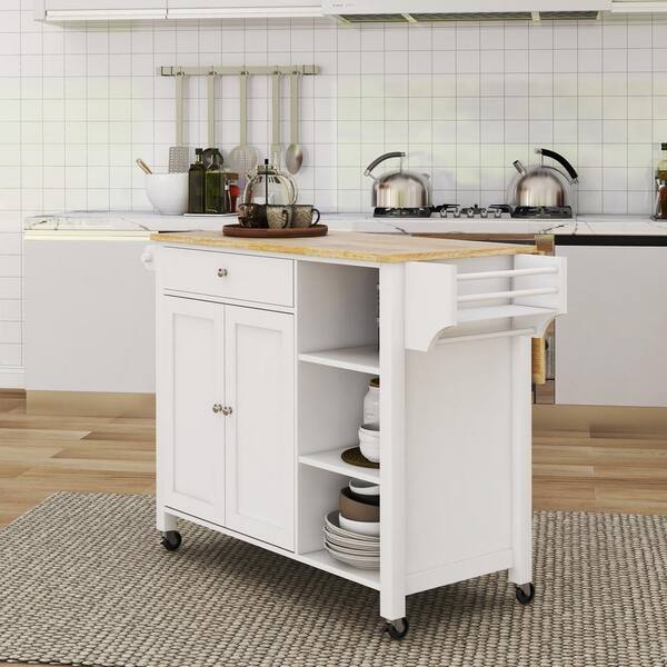 Unbranded MDF Kitchen Cart with 2=Doors Cabinet, 2-Open Shelves, Spice Rack, Drop Leaf and Towel Rack