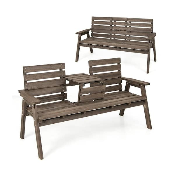 SUNRINX 58 in. 2-Person Coffee Fir Wood Outdoor Bench