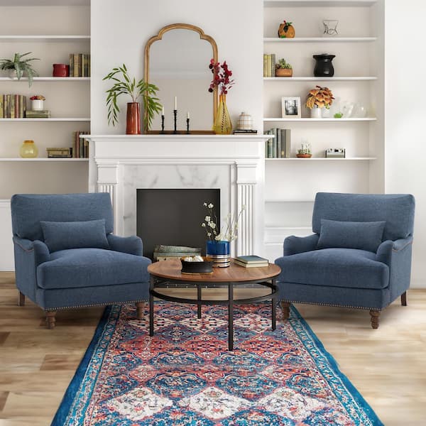 LUE BONA 39 in. W Blue Fabric Club Chair Filled with Goose