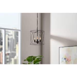 Croyden 3-Light Black Caged Candle Chandelier Light Fixture with Metal Shade