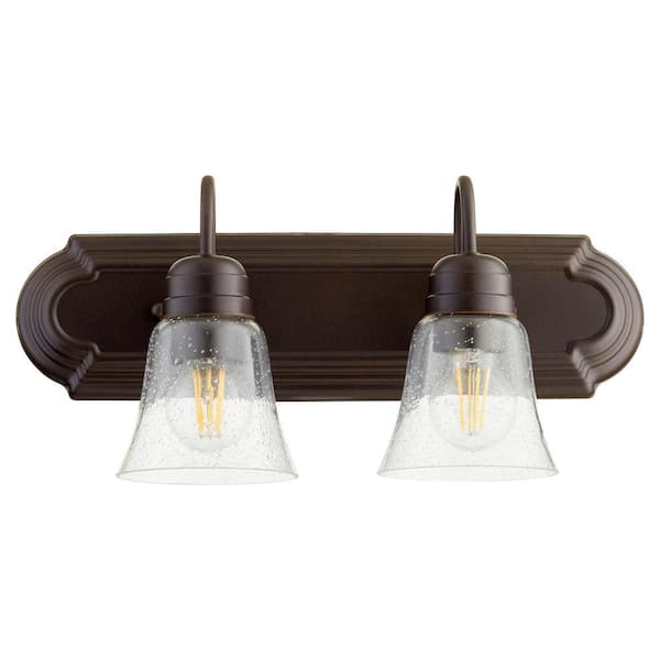 Campbell Transitional, 8" Width in. 2 Lights Oiled Bronze Vanity Lights with Seeded Glass Shade
