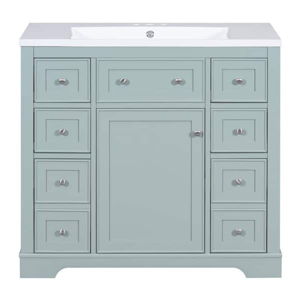 Virubi 36 in. W x 18 in. D x 34.5 in. H Single Sink Bath Vanity in Green with White Ceramic Top, 6-Drawers and Adjustable Shelf