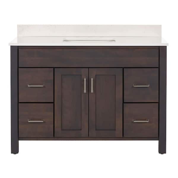 Kingham 49 in. Single Sink River Rock Brown Freestanding Bath Vanity with Golden Carrara Quartz Top Assembled