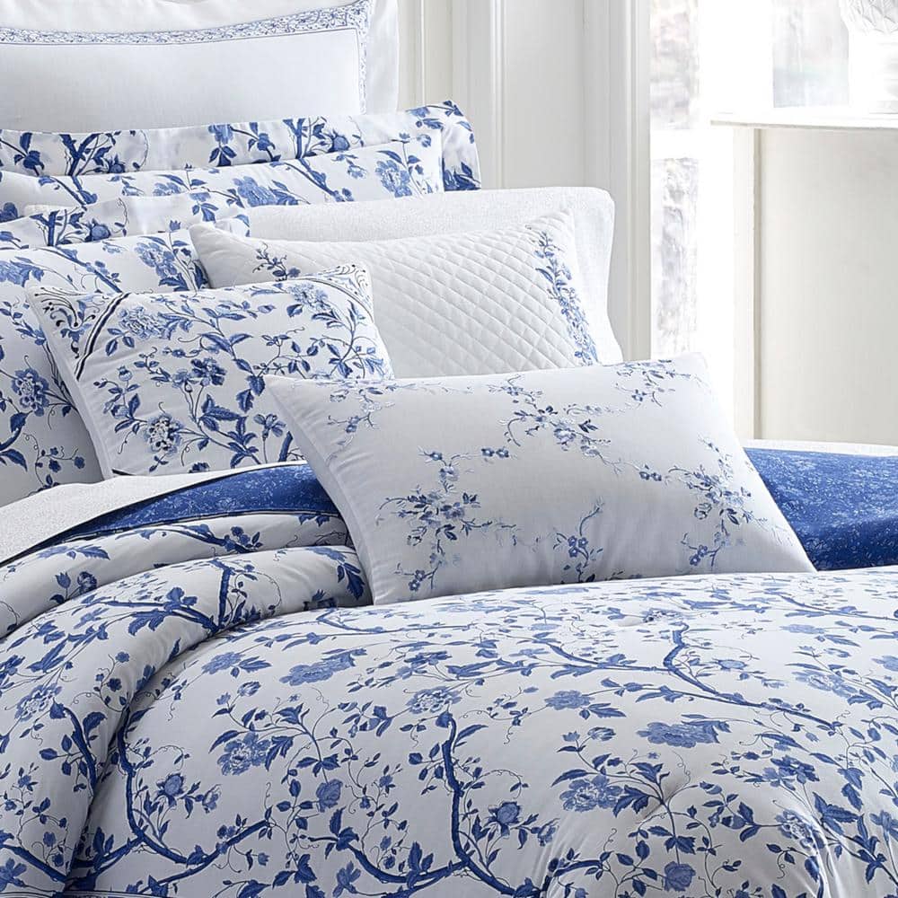 Charlotte Blue Floral Cotton Twin Duvet Cover Set