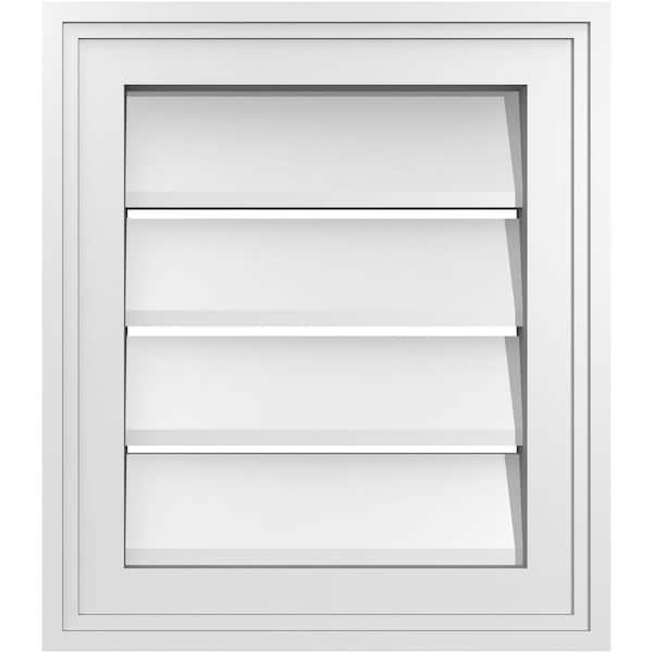 Ekena Millwork 14 in. x 16 in. Vertical Surface Mount PVC Gable Vent: Functional with Brickmould Frame