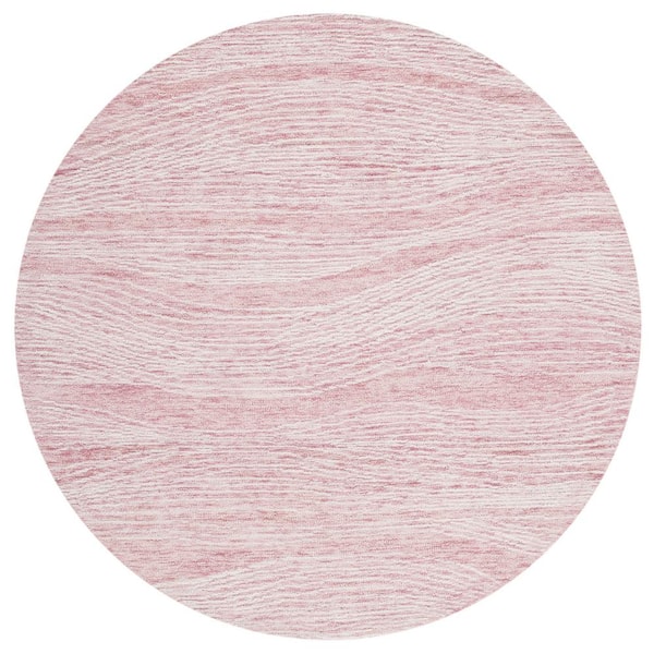 Metro 4 ft. x 4 ft. Pink/Ivory Abstract Waves Round Area Rug