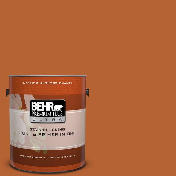 BEHR Premium Plus Ultra 1 gal. #250D-7 Caramelized Orange Hi-Gloss Enamel Interior Paint and Primer in One