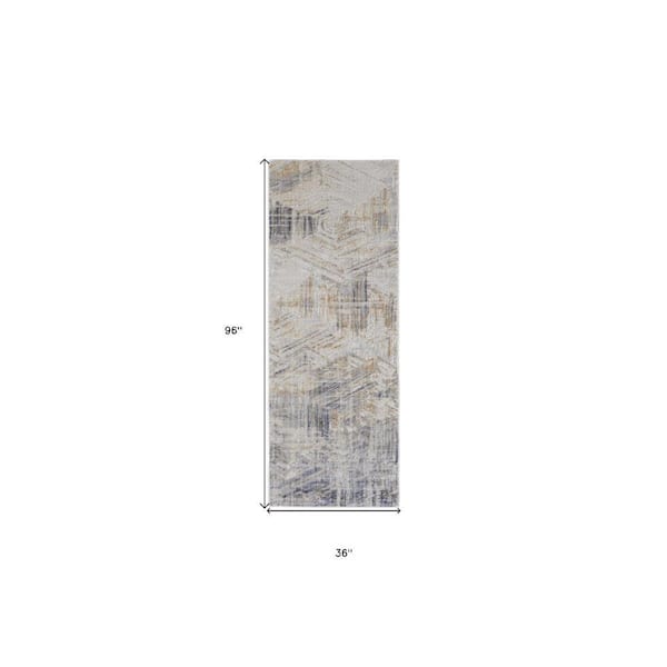 2 X 8 Tan, Ivory Abstract Runner Rug