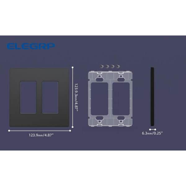 Matte Black 2-Gang Screwless Decorative Wall Plates, Mid-Size