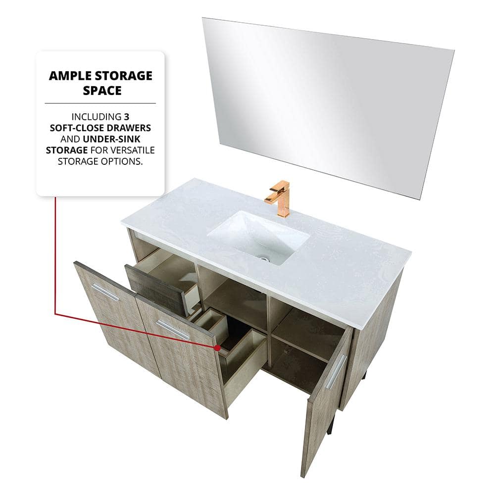 Lancy 48" Rustic Acacia Wood Bathroom Vanity with White Quartz Top