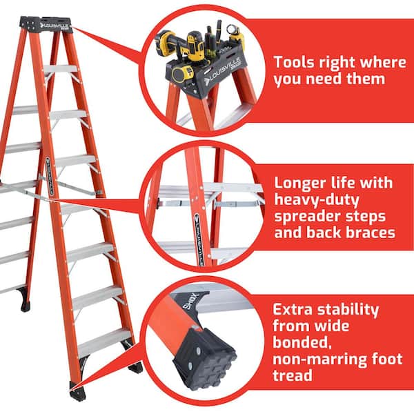 Louisville Ladder 6 Foot Fiberglass Cross Step Ladder With 300 Lb. Capacity, Red
