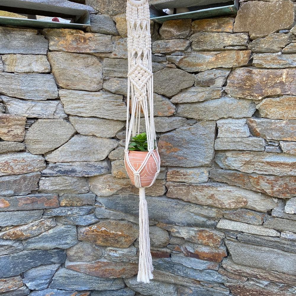 Handcrafted White Rope Macrame Plant Hanger, 40 Inches