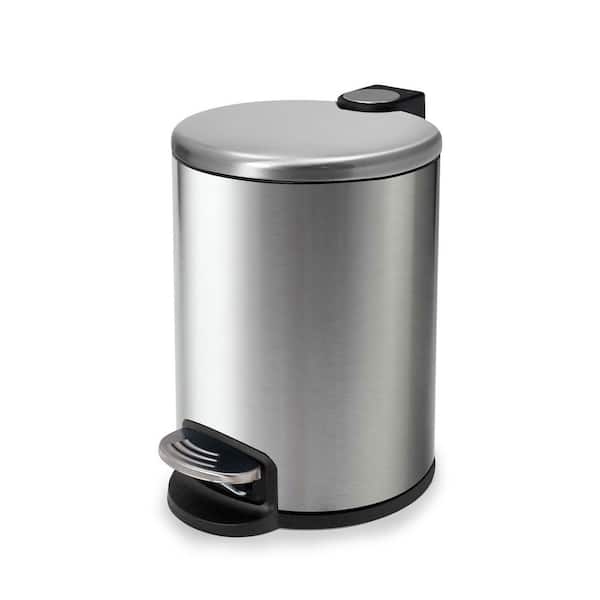 ACENTO Small Round 5 L/1.3 Gal. Pedal Trash Bin with Soft Close Lid in Brushed Stainless Steel