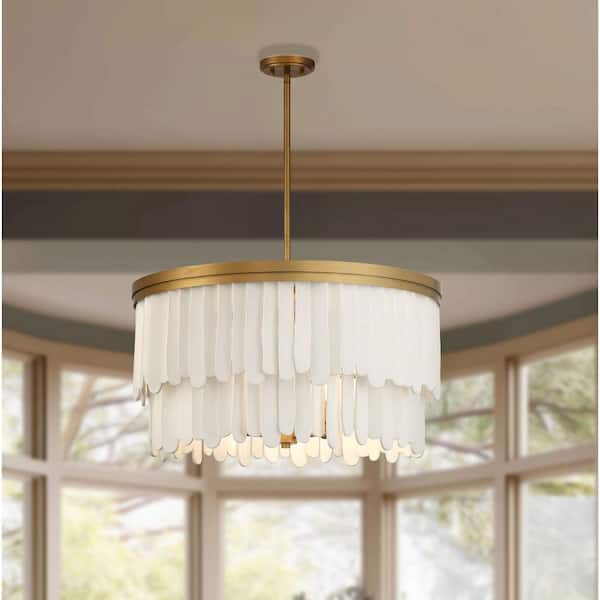 Briscade 60-Watt 9-Light Painted Legacy Brass Pendant Light with Organic Ceramic Panels, No Bulbs Included