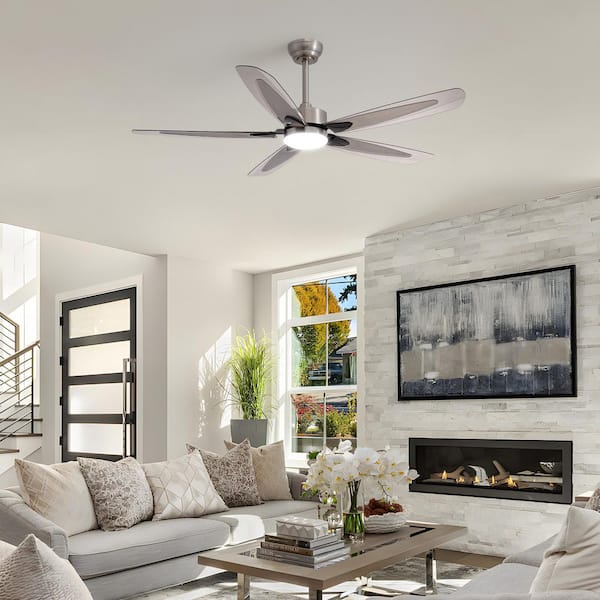 52 in. Indoor Brushed Nickel Ceiling Fan with Dimmable LED Light and Remote Control for Bedroom with Down Rod