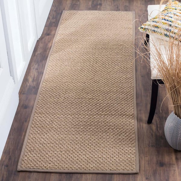Natural Fiber 3 ft. x 12 ft. Natural/Gray Solid Color Runner Rug