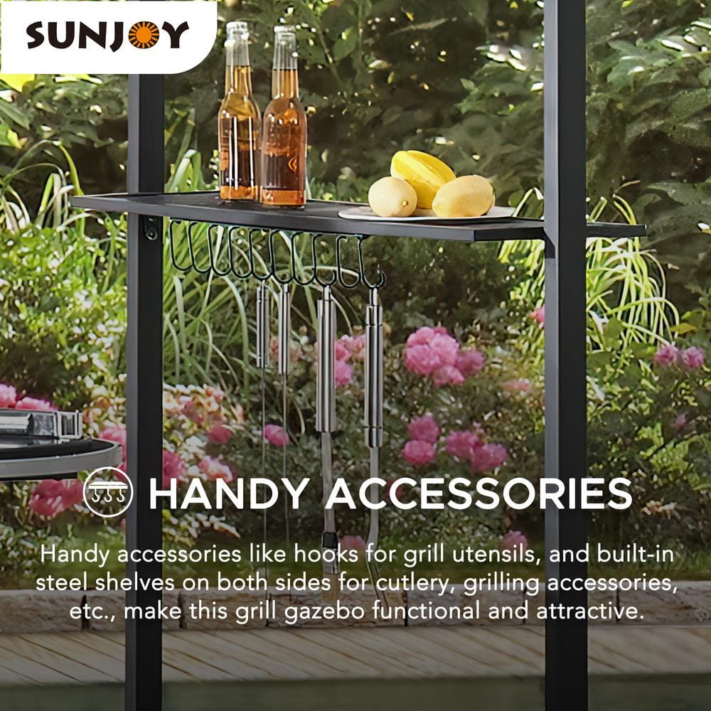 Gray and Black Steel 2-Tier Grill Gazebo with Shelves