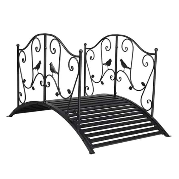 119 x 67 x 71cm Courtyard With Bird Pattern Arched Handrail Courtyard Iron Bridge Black
