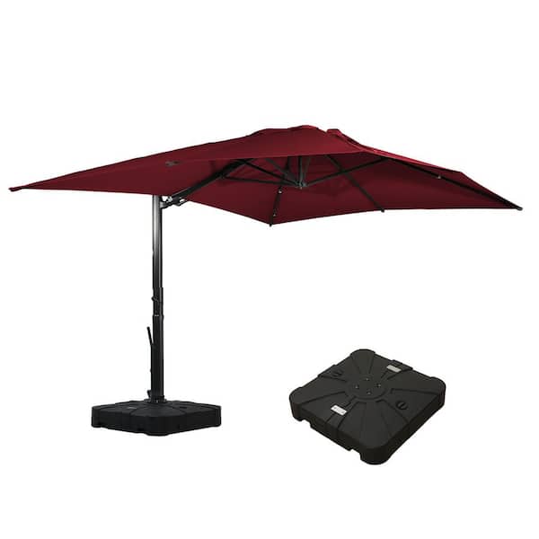 Mondawe 10 ft. x 13 ft. Aluminum Cantilever Outdoor Tilt Patio Umbrella in Red with Base Weight Stand