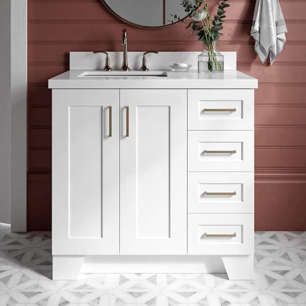 Taylor 37 in. W x 22 in. D x 36 in. H Freestanding Bath Vanity in White with Pure White Quartz Top