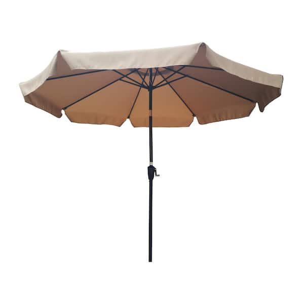 Cesicia 10 ft. Patio Outdoor Garden Market Table Round Umbrella with Crank and Push Button Tilt for Deck Backyard Pool in Brown