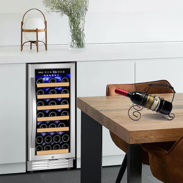 15 in. Single Zone 30-Bottle Cellar Cooling Unit Built- in Wine Cooler 6-Removable Shelves Silver Wine Refrigerator