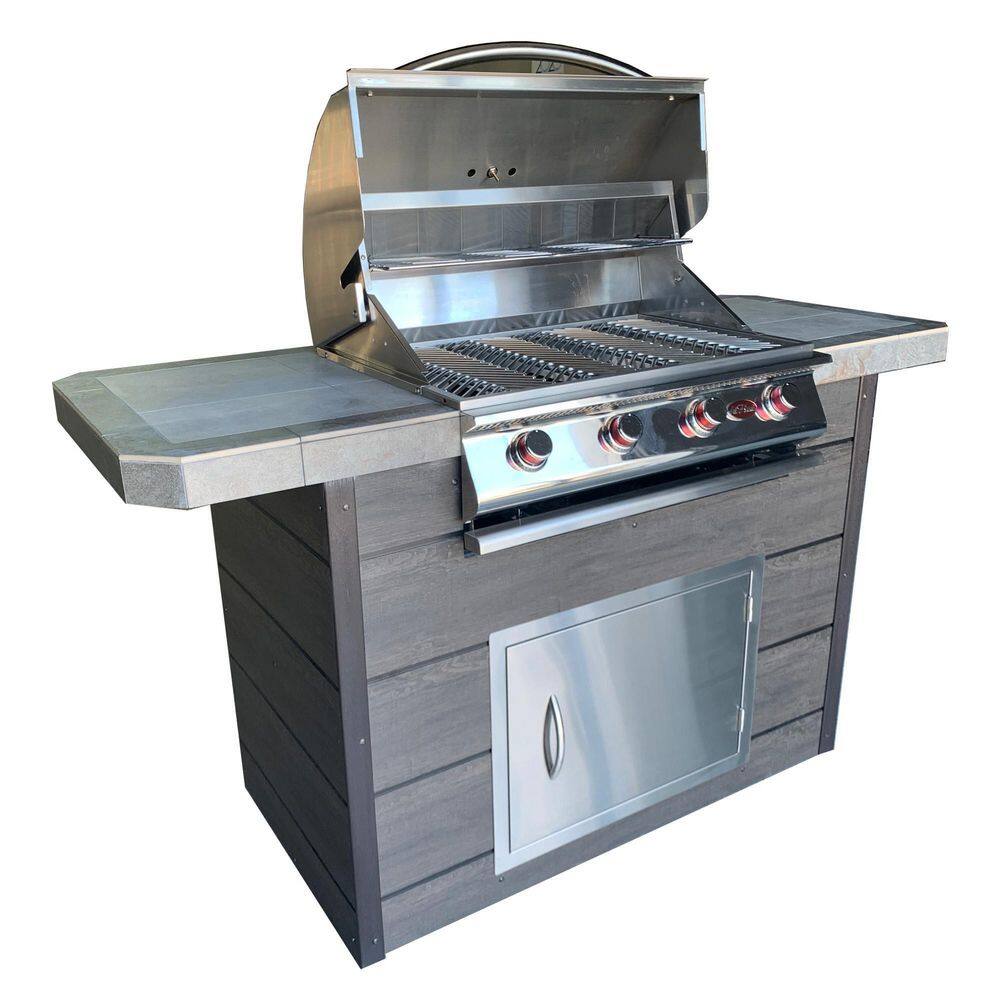 Cal Flame 4-Burner, 7 ft. Synthetic Wood and Tile Propane Gas Grill ...