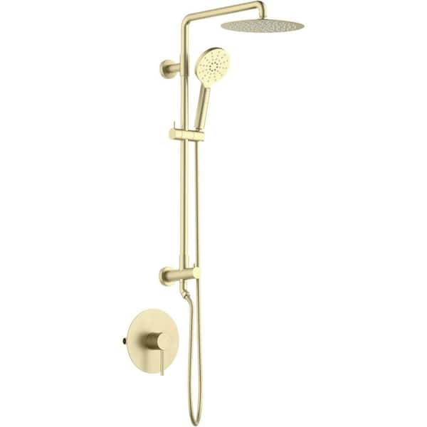 Circular Pressure Balanced 1.8 GPM Dual Handheld 1-Spray Wall Mount Shower Column with Rough in Valve Brushed Gold