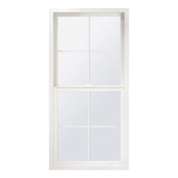 Andersen 23-1/2 in. x 59-1/2 in. 100 Series White Single-Hung Composite Window w/ SmartSun Glass, Gray Hardware & Colonial Grille