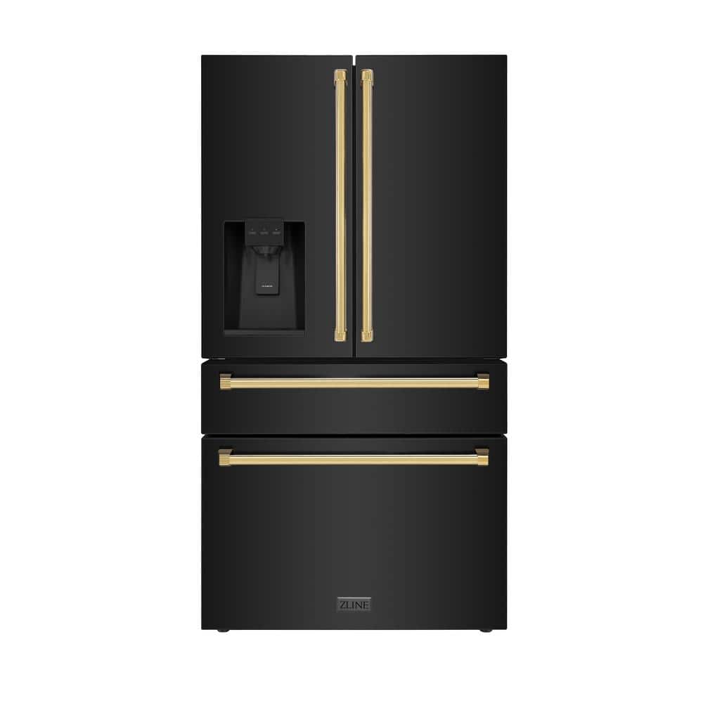 Autograph Edition 36 in. 4-Door French Door Refrigerator with Ice & Water Dispenser in Black Stainless & Polished Gold
