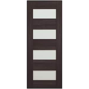 Vona 07-08 18 in. x 84 in. No Bore 4-Lite Frosted Glass Veralinga Oak Composite Wood Interior Door Slab