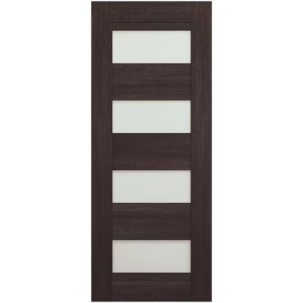 Vona 07-08 18 in. x 84 in. No Bore 4-Lite Frosted Glass Veralinga Oak Composite Wood Interior Door Slab