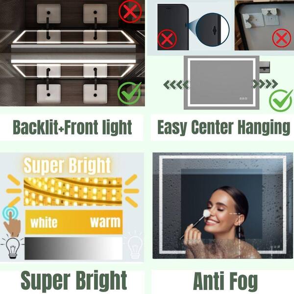 48 in. W x 96 in. H LED Rectangle Frameless Wall-Mounted HD Gym Mirror Dance Mirror Garage Vanity Mirror