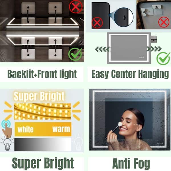 48 in. W x 118 in. H LED Rectangle Frameless Wall-Mounted HD Gym Mirror Dance Mirror Garage Vanity Mirror