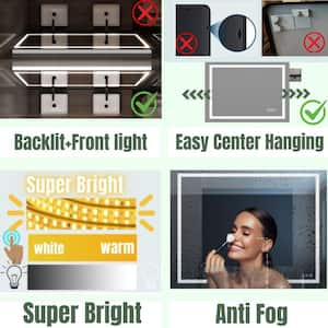 78 in. W x 36 in. H Rectangular Frameless LED Light Anti-Fog Bathroom Wall Mirror with Backlit and Front Light