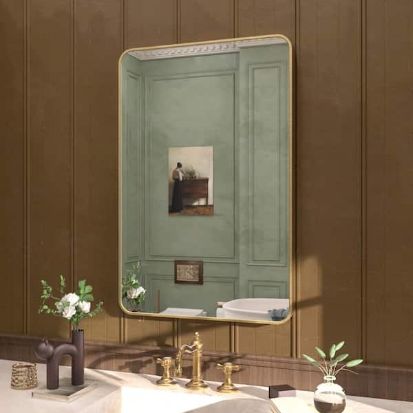 Zyphi 24 in. W x 36 in. H Rectangular Framed Wall Bathroom Vanity Mirror in Brushed Gold
