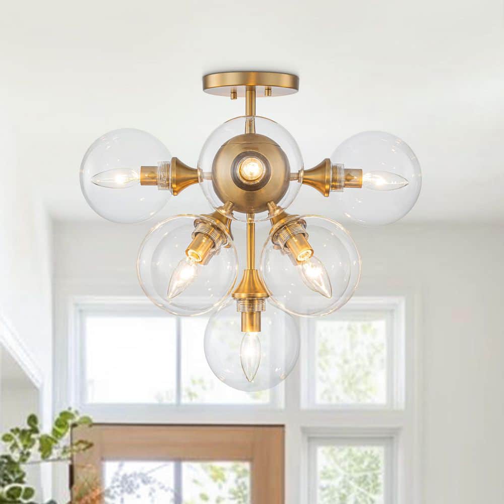 Ceder 9-Light 20.5 in.W Brushed Gold Semi Flush Mount Mid-Century Sputnik Ceiling Light with Clear Glass for Kitchen price history on PriceWatchPro