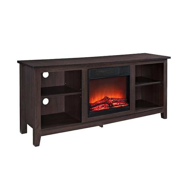 Walker Edison Furniture Company Essential 58 in. Espresso TV Stand fits TV up to 60 in. with Adjustable Shelves Electric Fireplace