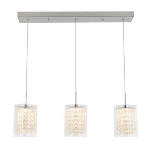 Crystal Cube 13-Watt Modern Integrated LED 3-Light Chrome Hanging Pendant Light with Glass Shade for Dining Room