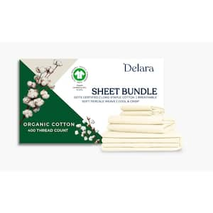 Delara 7-Piece Sheet Bundle Set Ivory 100% Organic Cotton Percale Weave Cal King Duvet Set Plus Sheet Set