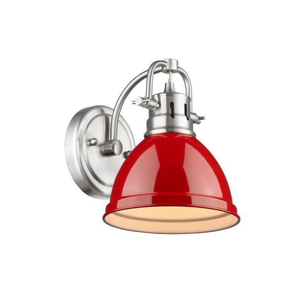 Golden Lighting Duncan Pewter 1-Light Bath Light with Red Shade