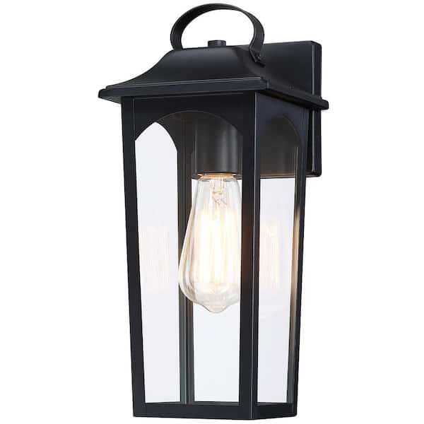 13.75 in. 1-Light Black Outdoor Hardwired Wall Lantern Sconce with Clear Glass, No Bulbs Included